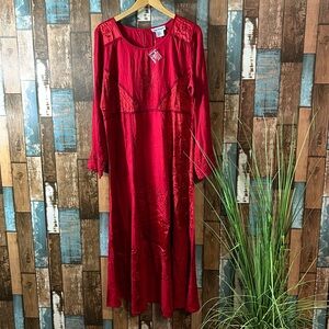 Party dress red embroidered patchwork maxi dress